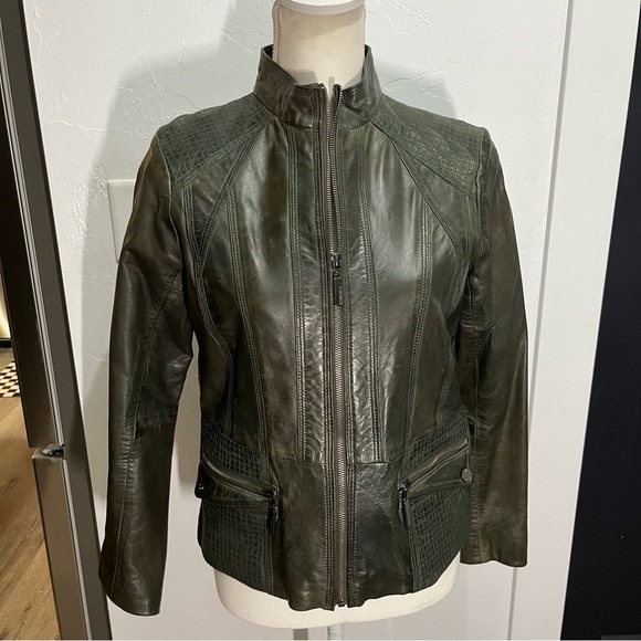Bernardo Green Leather Moto Jacket PL - Picture 1 of 14